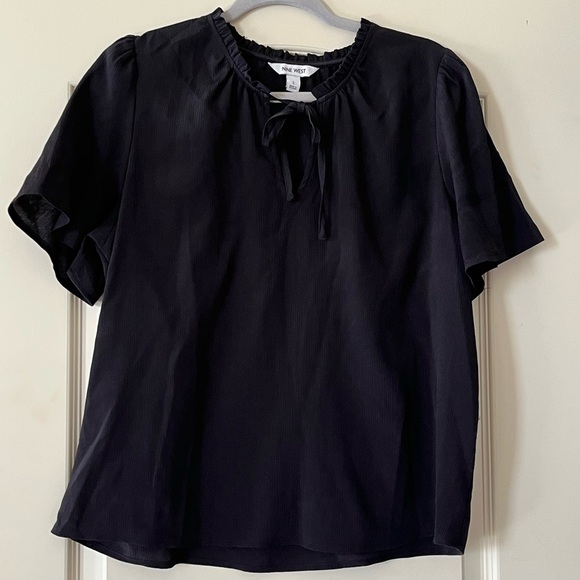 Nine West Polyester Short Sleeve Blouse Black Women’s Size Large - Picture 1 of 10